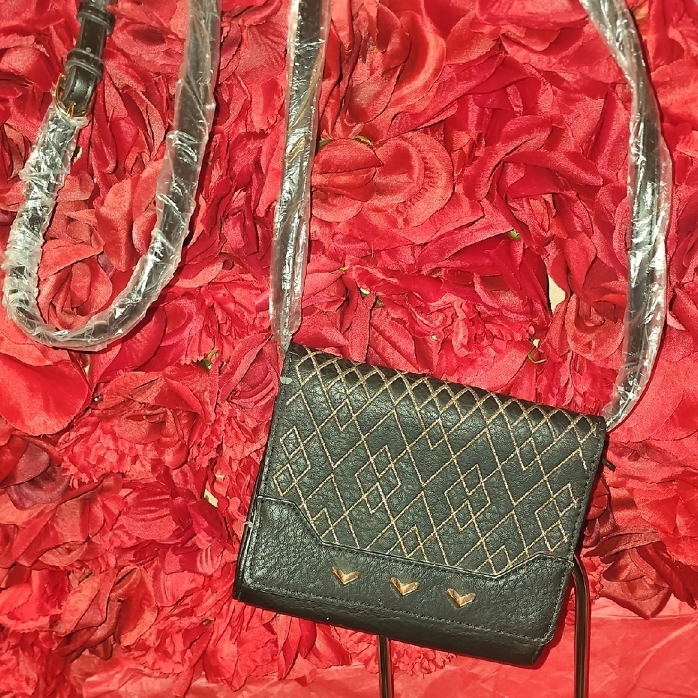 NEW Stella & Dot Mini Sidekick Clutch Black Gold Crossbody Bag NWT